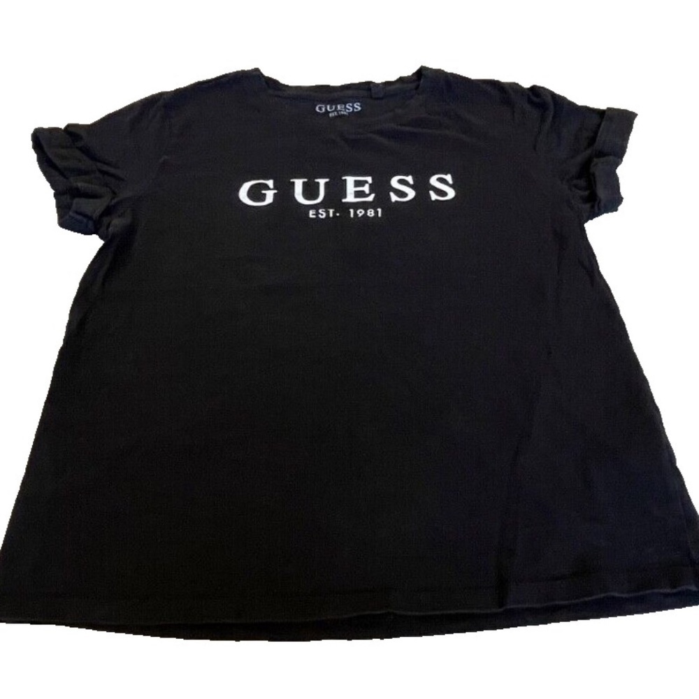 Guess Women's‎ Black Logo T-shirt w/Cuffs; Size Small